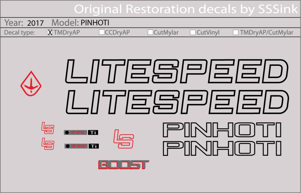 Titanium 2017 PINHOTI DECAL SET - Litespeed Bicycles