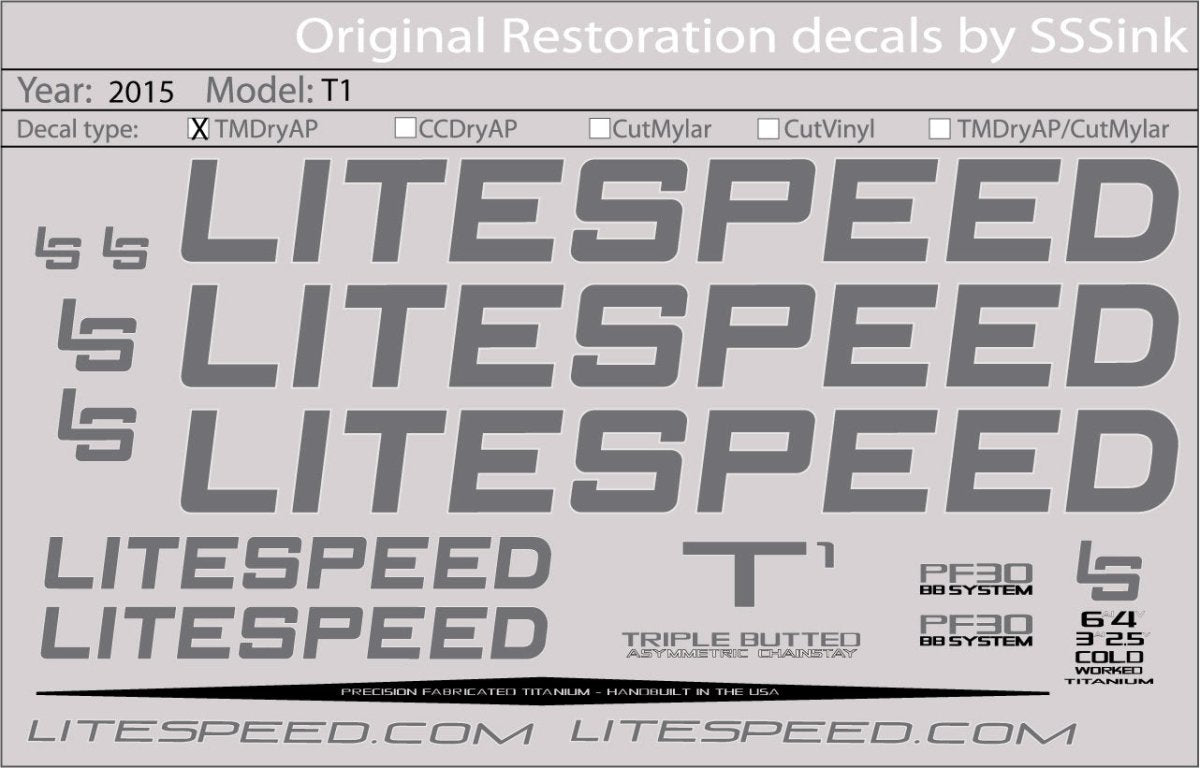 Titanium 2015 T1 DECAL SET - Litespeed Bicycles