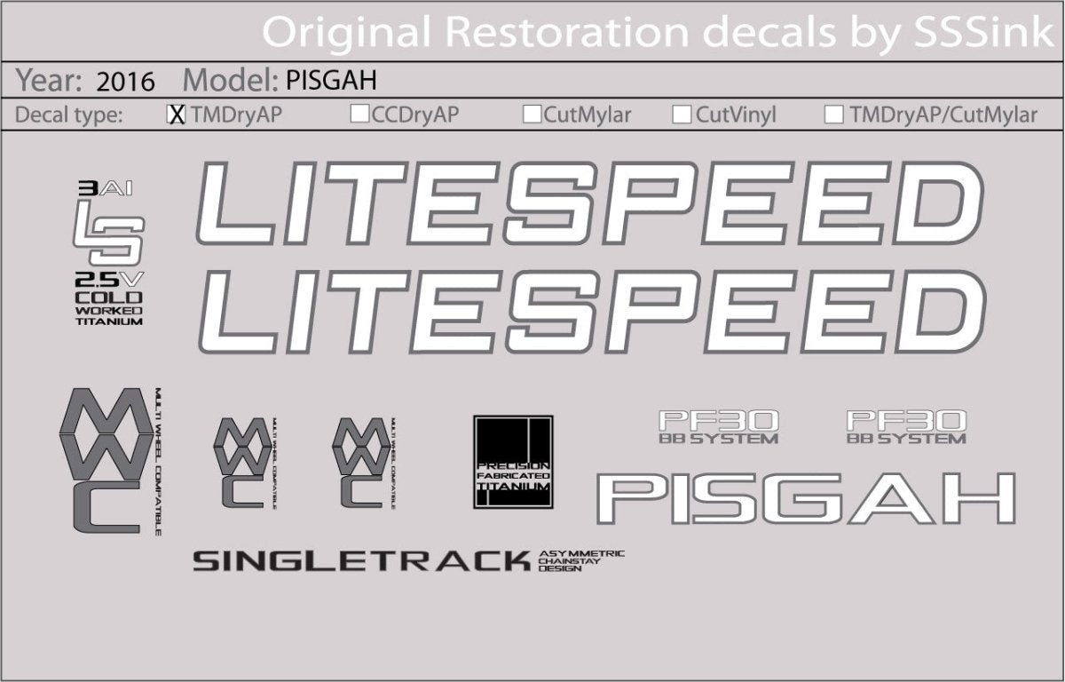 Titanium 2016 PISGAH DECAL SET - Litespeed Bicycles