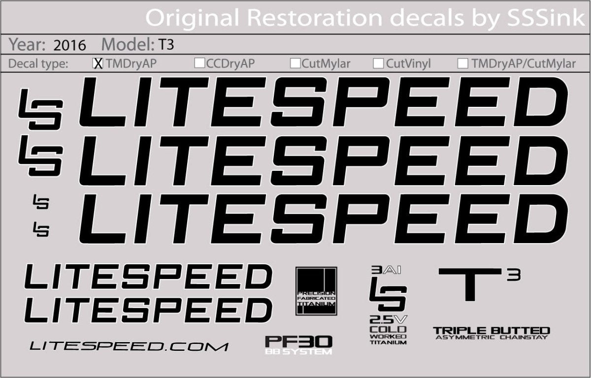Titanium 2016 T3 DECAL SET - Litespeed Bicycles