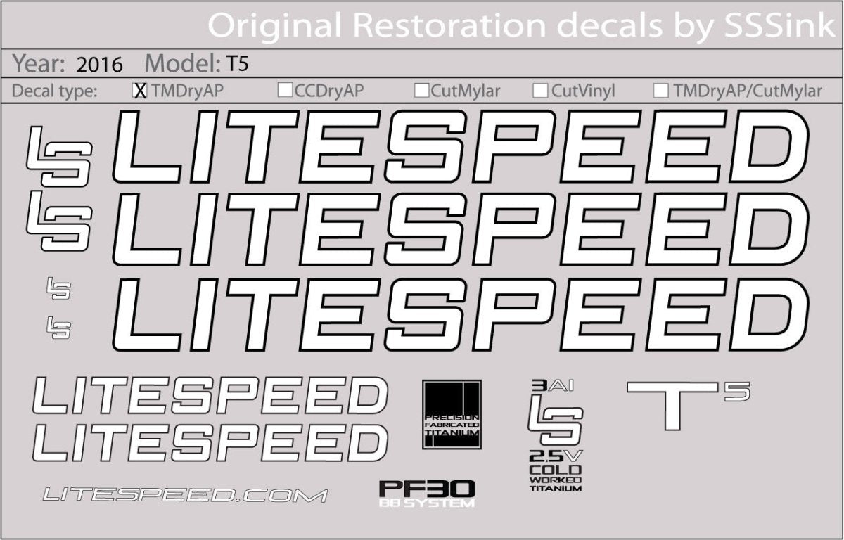 Titanium 2016 T5 DECAL SET - Litespeed Bicycles