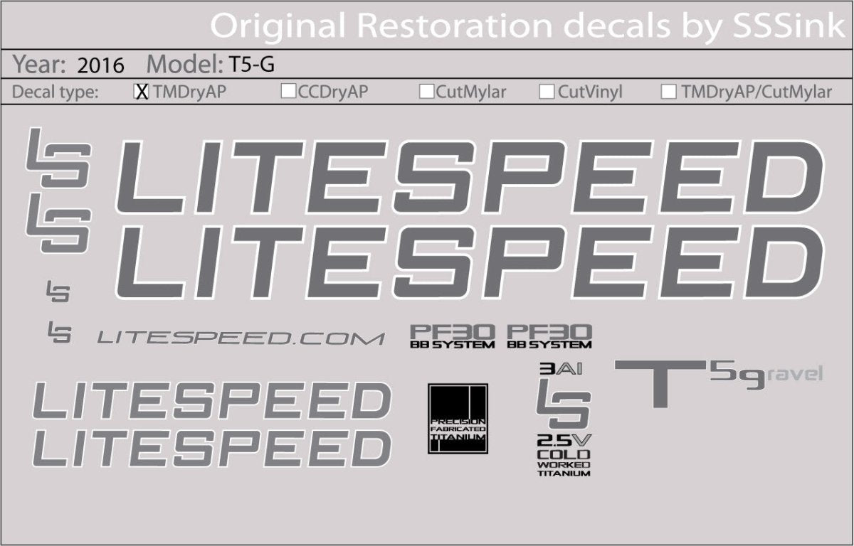Titanium 2016 T5G DECAL SET - Litespeed Bicycles